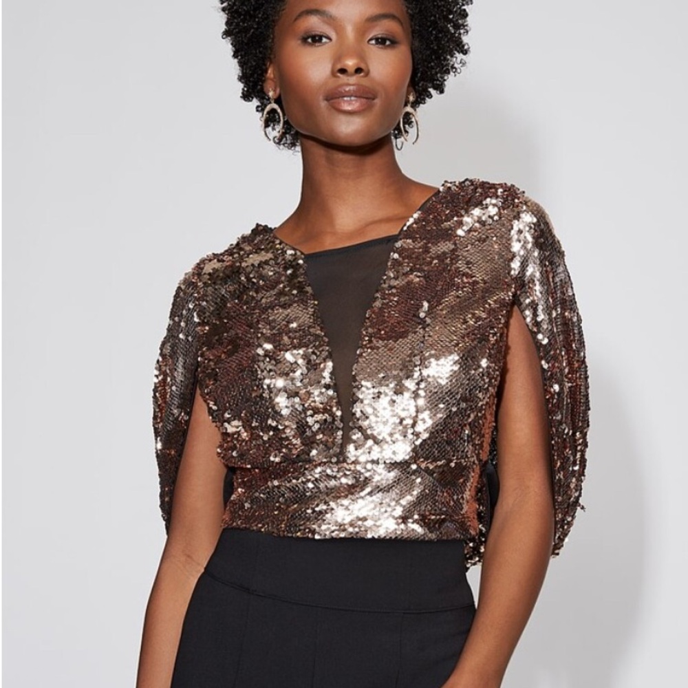 New York & Company Bronze Sequin Blouse